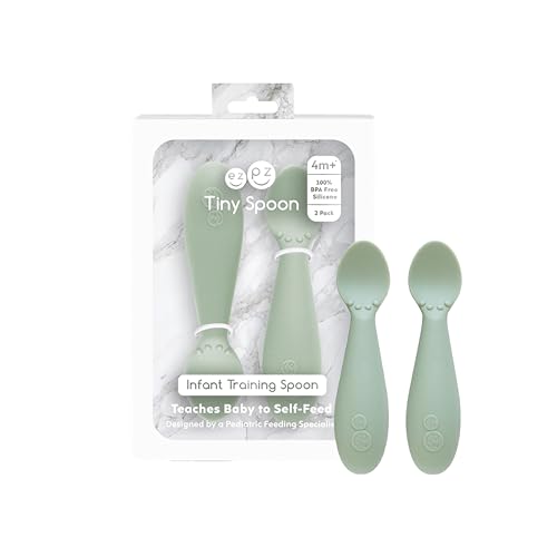 Silicone Baby Feeding Spoon Set for Self-Feeding and Weaning (2 Pack, Sage)