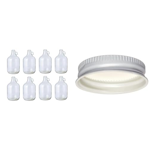 1 Gallon Glass Jugs (8-Pack) with 38mm White Metal Growler Caps (12-Pack)