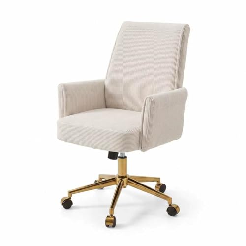 Cream Velvet Home Office Chair, Adjustable Swivel Task Chair with Armrests