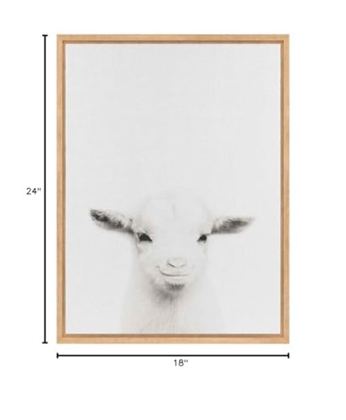 Kate and Laurel Sylvie Baby Goat Black and White Portrait Framed Canvas Wall Art by Simon Te Tai, 18x24 Natural