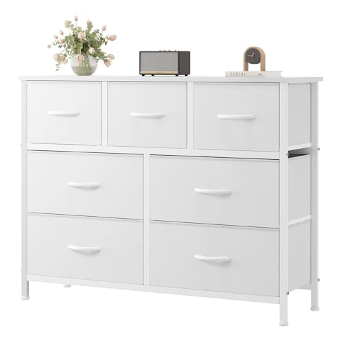 7-Drawer Fabric Dresser Storage Tower with Wood Top & Steel Frame