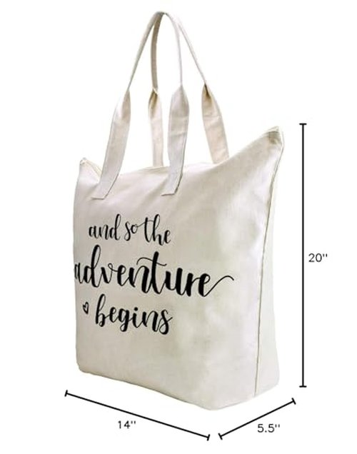 ELEGANTPARK Bridal Shower Gifts for Bride Bag Bride to Be Gifts Honeymoon Wedding Engagement Graduation Present And so the Adventure Begins Tote with Zipper and Pocket Canvas