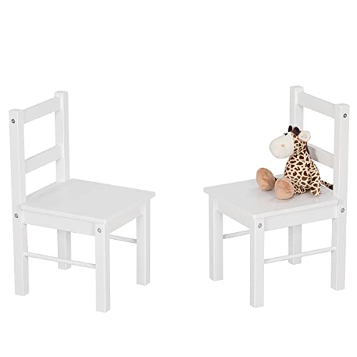 Solid Wood Kids Chairs - Set of 2 White Wooden Toddler Chairs for Playrooms