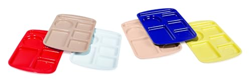 G.E.T. 6 Compartment School Cafeteria Tray, Left Handed, 10" x 14", Peacock Blue (12 Pack)