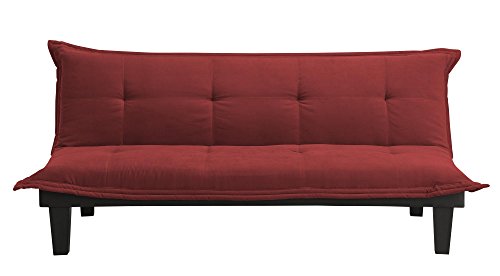 Convertible Microfiber Futon Sofa Bed with Wood Legs - Red