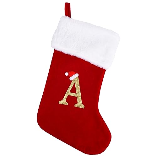 20-Inch Monogram Christmas Stocking - Red Velvet with Plush Cuff