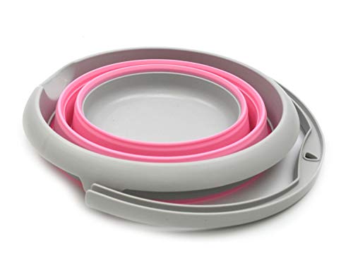 SAMMART 5L Foldable Plastic Bucket Grey/Pink - Collapsible Portable Water Pail for Camping & Fishing