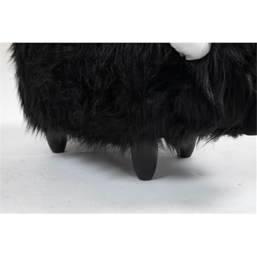 Black Faux Fur Animal Storage Ottoman with Wood Frame