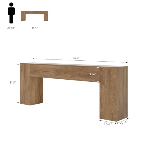 86-Inch Extra Long Console Table, Farmhouse Sofa Table in Natural Oak