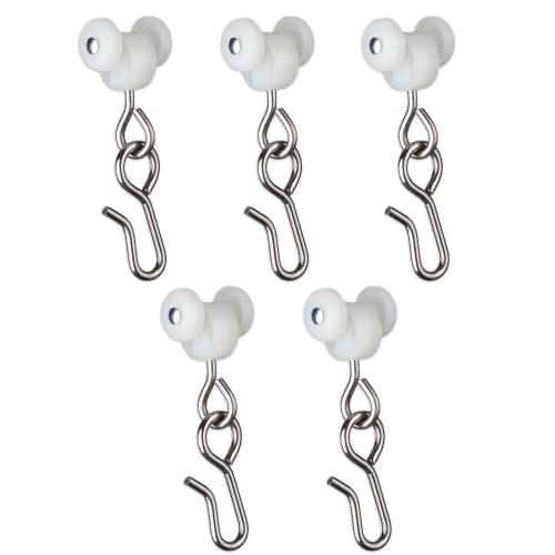 Dual Wheel Curtain Track Roller Carriers with Stainless Steel Hooks - 15 Pack