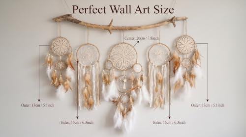 5-Piece Moon Phase Dreamcatcher Set, Boho Macrame Wall Hanging Decor