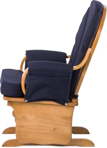 Nursery Glider Rocker Chair with Wood Base and Padded Armrests, Navy