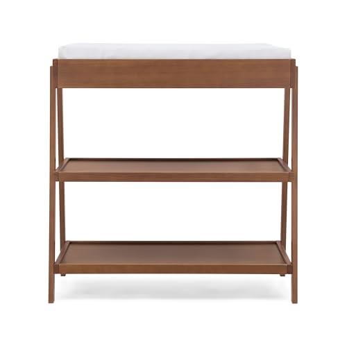 Nursery Wooden Baby Changing Table with 2 Storage Shelves, Chestnut