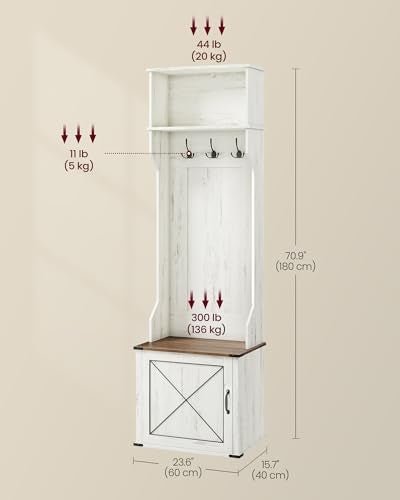 Farmhouse Hall Tree with Bench and Shoe Storage Cabinet, Rustic Coat Rack
