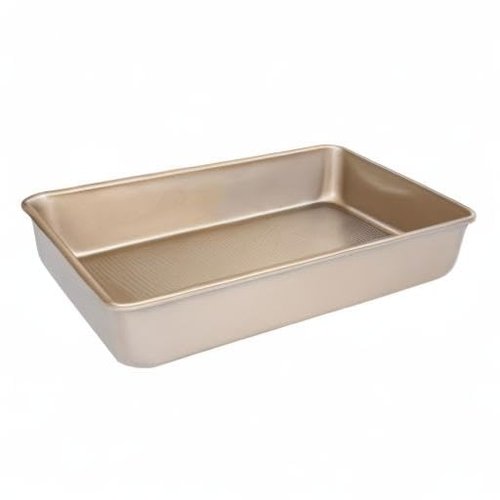 Kitcom Nonstick Roasting Pan for Baking, 13.4x9.4x2.4 Inch Cake Molds, Heavy Duty Rectangular Baking Pan for Oven, Champagne Gold