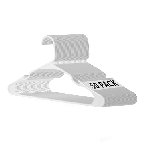 Simple Deluxe 50 Pack Plastic Hangers, Durable Clothes Hangers, Lightweight and Space-Saving Hangers for Shirts, Dresses, Coats, Pants, White