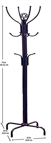 12-Hook Metal Coat Rack, Standing Entryway Coat Tree, Black