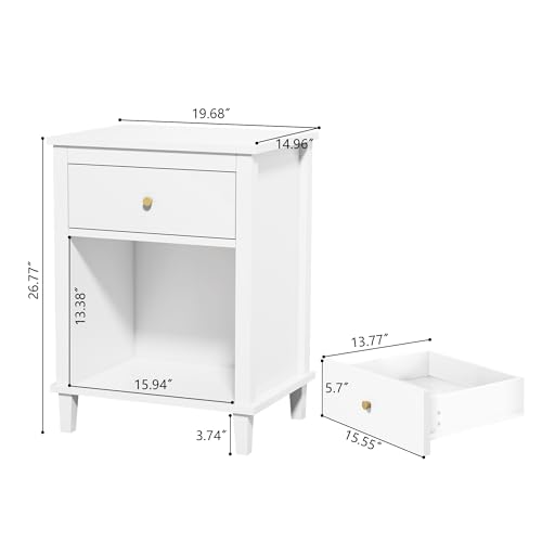 Modern Kids Nightstand with Drawer, White MDF Bedside Table for Bedroom