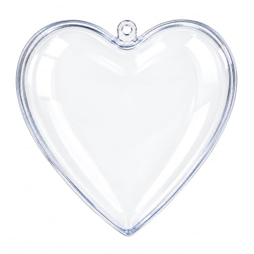 Set of 3 Clear Plastic Heart Christmas Ornaments 3.05 Inches - Shatterproof Holiday Decor