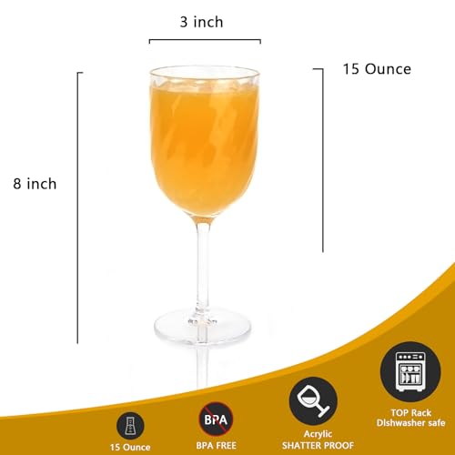 Set of 6 Unbreakable 12 oz Acrylic Wine Glasses, Stackable Plastic Tumblers