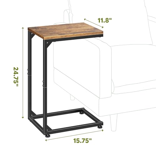 C-Shaped End Table - Small Couch Side Table & TV Tray, Rustic Brown