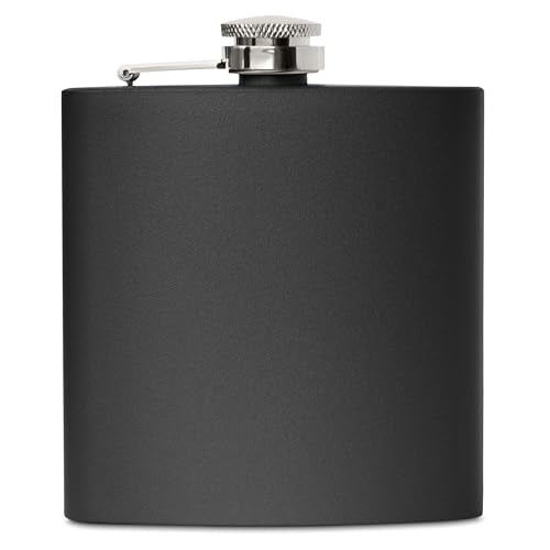 Clear Water Home Goods 6oz Matte Black Stainless Steel Hip Flask with Funnel & Gift Box