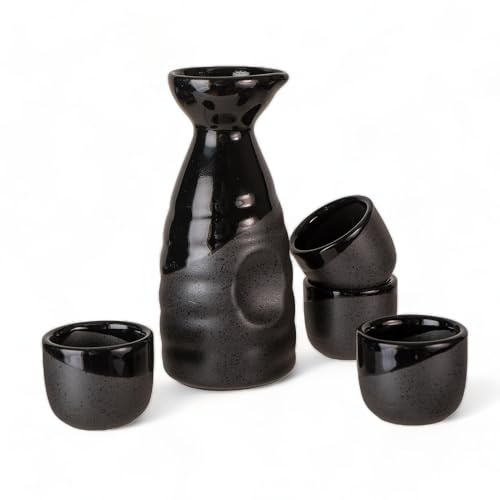 Urban Tokyo Japanese Sake Set with 1 Bottle & 4 Cups - Black Matte Gloss