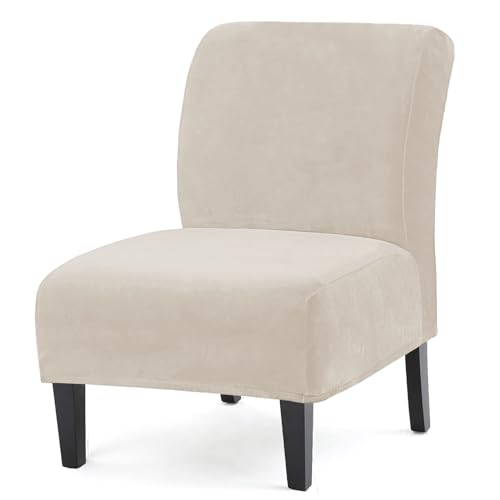 Luxury Velvet Armless Chair Slipcover - Removable & Washable Protector (Ivory)