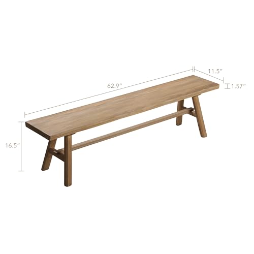 Rustic Solid Wood Bench, 39-inch Farmhouse Dining and Entryway Seat