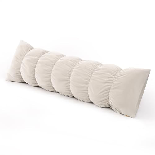 Segmented Body Pillow for Adults - 59 Inch Misty White Velvet