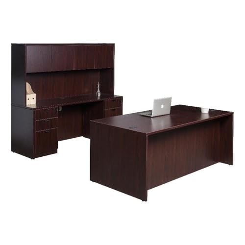 Boss Office Products 71-Inch Executive Desk with Credenza & Hutch, Mahogany Finish