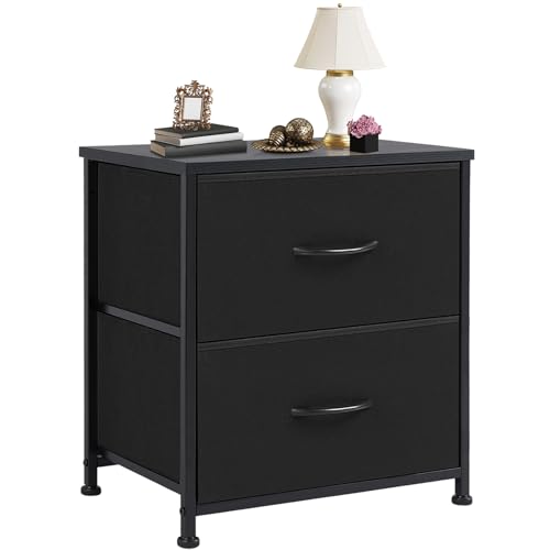 2-Drawer Nightstand with Fabric Storage Drawers, 20-Inch Tall End Table