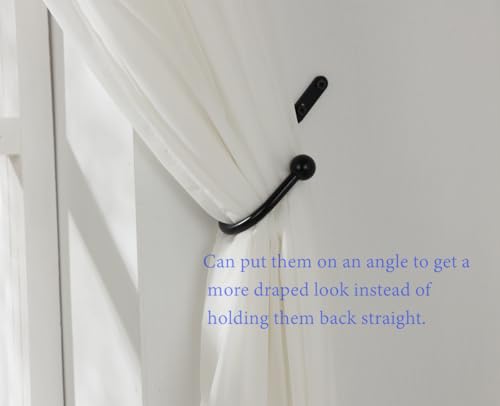 Wall Mount Curtain Tiebacks, 6-Inch Metal Drapery Holdbacks, Black - 2 Pack