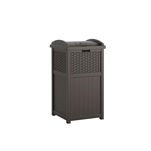 Outdoor Resin Trash Can 33 Gallon Hideaway with Lid for Patio and Yard
