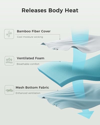 PERLECARE 3-Inch Twin XL Cooling Memory Foam Mattress Topper with Bamboo Cover