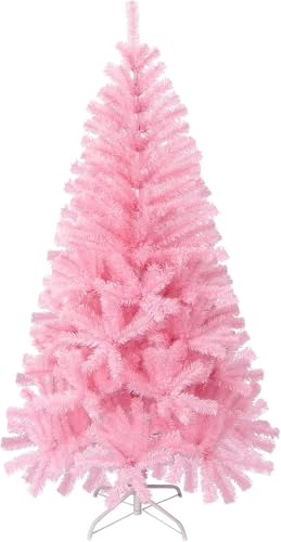Dream Loom Pink Christmas Tree with Lights - 4FT Artificial Holiday Tree with Tips, Metal Stand, Battery String Light - Pink2
