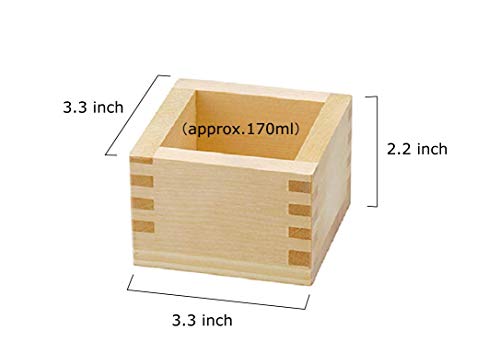 EDOYA Hinoki Wood Sake Cups Set of 2 – Japanese Masu with Lucky Pattern, Handmade in Japan, 170ml