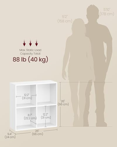 4-Compartment Cube Bookcase, Minimalist Open Storage Shelf in White