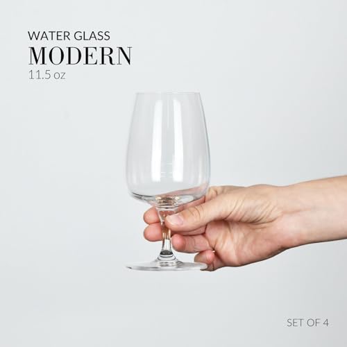 Set of 4 Stemmed Crystal Water Glasses, 11.2 oz Elegant Goblets