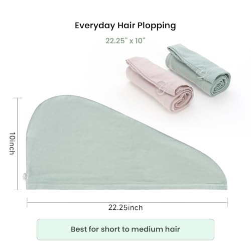 KISMETICS 2-Pack Cotton Blend Hair Plopping Towels with Button - Sage & Pink