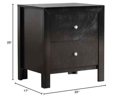 2-Drawer Wood Nightstand with Nickel Hardware - Black Finish