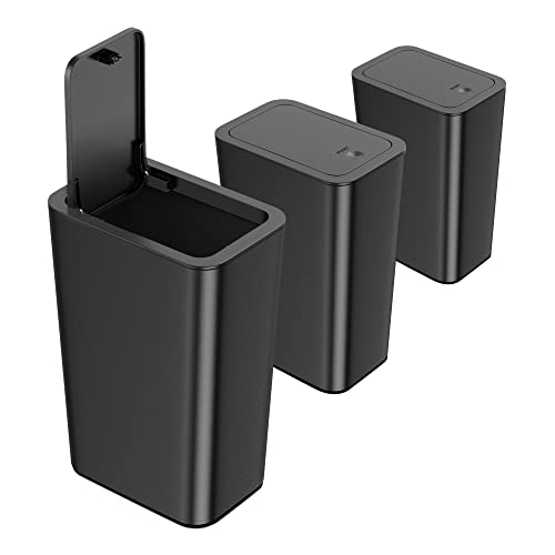 Small Trash Can with Lid 10L 3 Pack Slim Garbage Bin for Bathroom
