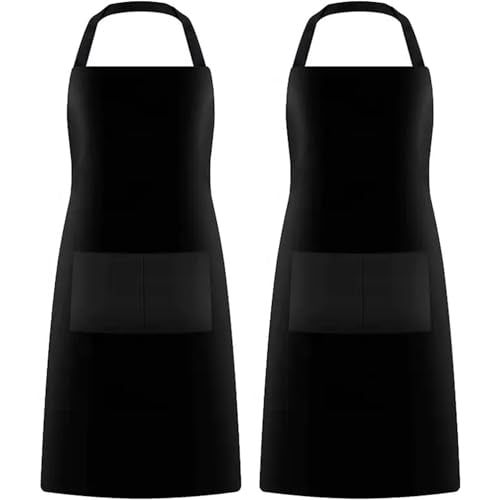 12 Pack Black Bib Aprons - Unisex Heavy Duty Polyester Kitchen Cooking Aprons
