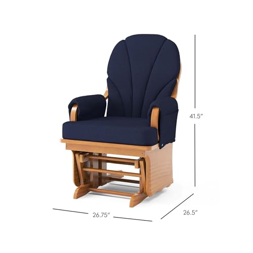 Nursery Glider Rocker Chair with Wood Base and Padded Armrests, Navy