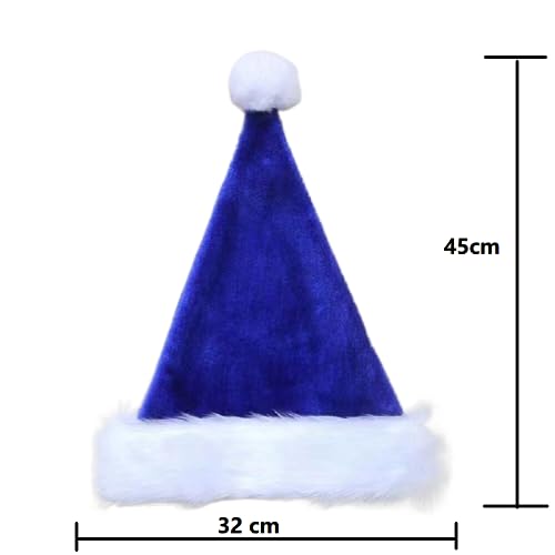 Blue Christmas Hats Plush Velvet Santa Hats for Adults & Kids - Holiday Party Supplies
