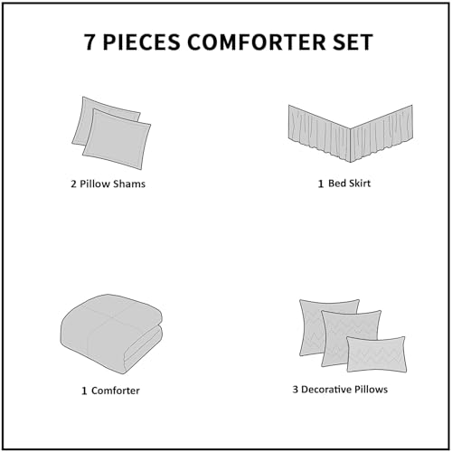 7-Piece Queen Black Ruched Comforter Set with Handmade Bow Ties