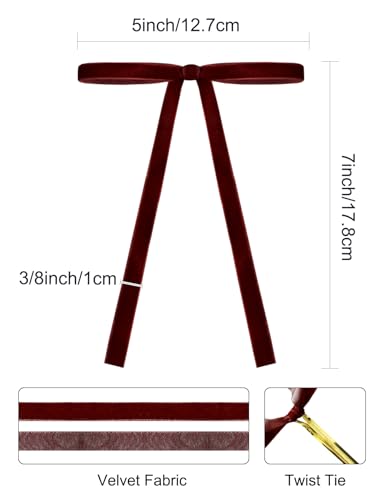 24-Piece Burgundy Velvet Christmas Ribbon Bows for Tree Decor (5x7 In)