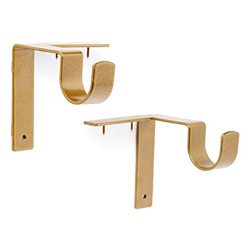 Kwik-Hang No-Drill Curtain Rod Brackets - Heavy Duty Gold Support, 1 Inch