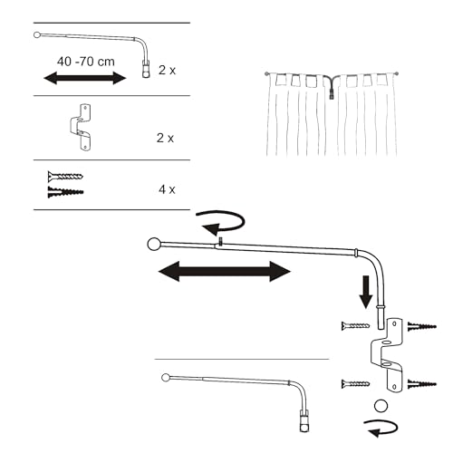 Adjustable Swing Arm Curtain Rods - Set of 2, 15.8 to 27.5 Inch
