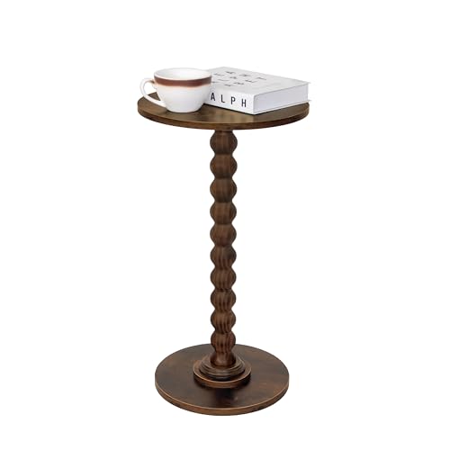Round Side Table, Modern Accent End Table for Small Spaces - Rustic Brown